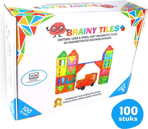 Brainy Tiles - 100 Stuks - Magnetic Tiles - Bouwspeelgoed